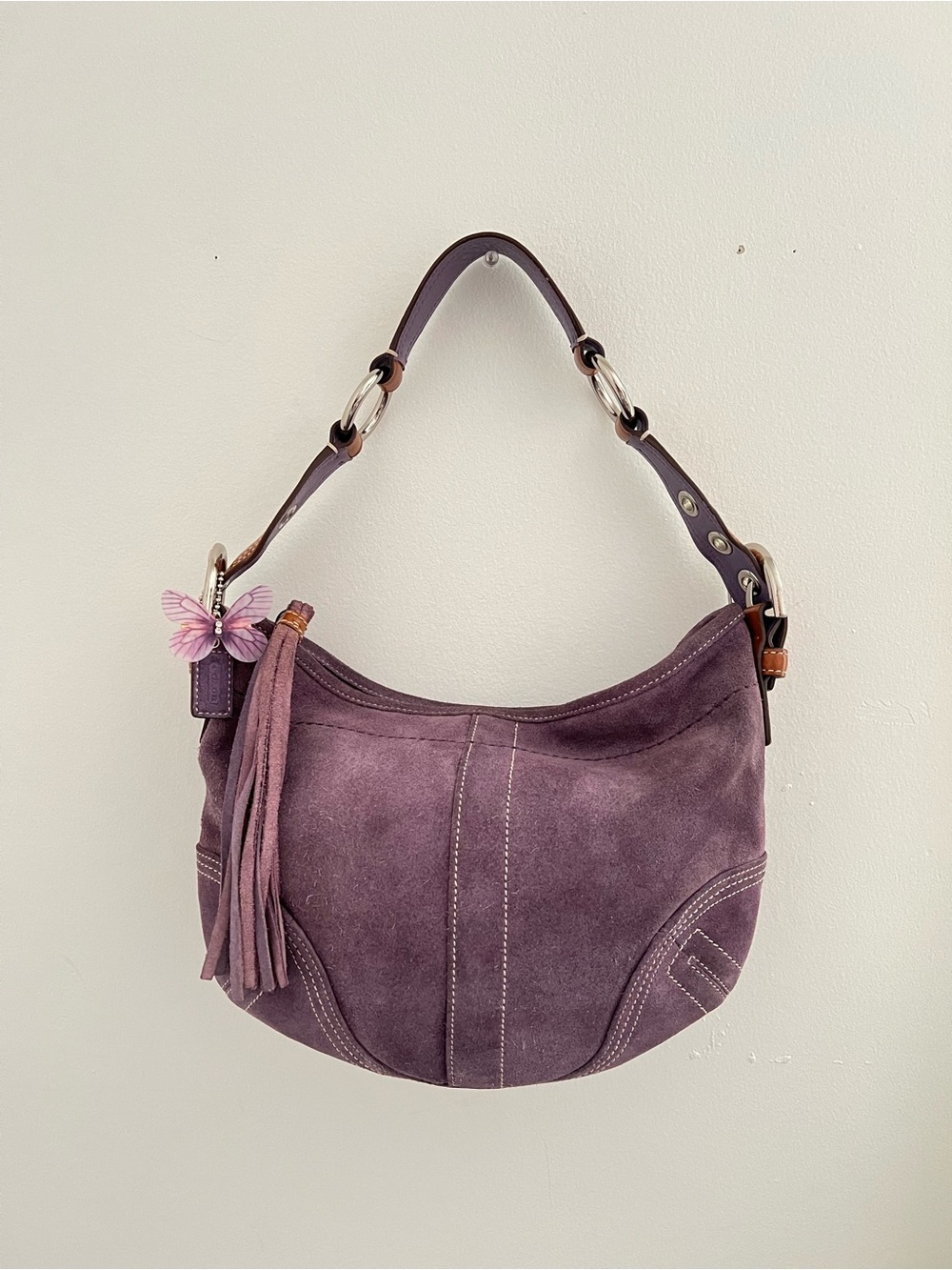 Rare Vintage Coach Purple Suede Hobo Bag with Tassel